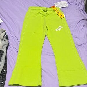 Off White Kids Neon Lime Off-Graphic Flared Sweatpants